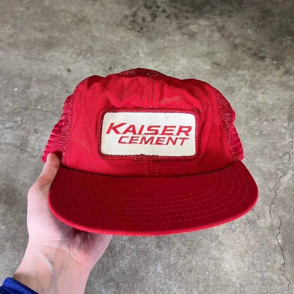 Vintage 90s Kaiser Cement red trucker hat